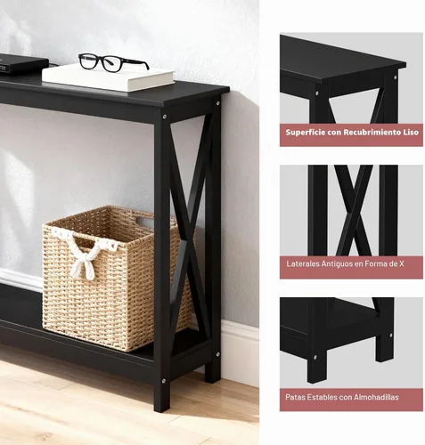 Vista 9 de ZenStyle Mesa auxiliar de sofá con 2 estantes de almacenamiento, mesa decorativa estrecha para entrada, pasillo, sala de estar, 39.3 pulgadas