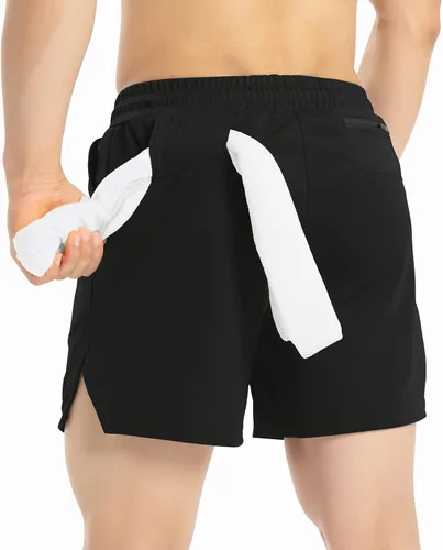 Vista 2 de KLINNFENR Pantalones cortos de gimnasio para hombre, de secado rápido, entrepierna de 5 pulgadas, pantalones cortos de entrenamiento atléticos