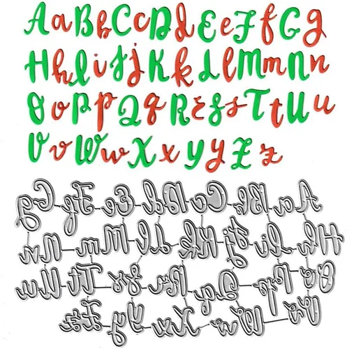 Vista 7 de 26 troqueles de corte de letras mayúsculas, minúsculas, 26 troquelados del alfabeto, plantillas de metal en relieve, molde de plantilla