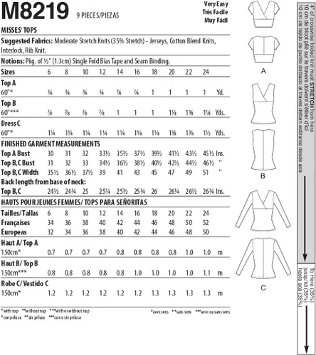 Vista 2 de McCall's Misses' Knit Surplice Top - Kit de patrón de costura superior, código M8219, tallas 16-18-20-22-24, multicolor