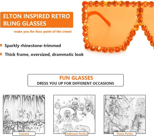 Vista 4 de Xpectrum Gafas de sol cuadradas extra grandes de cristal Elton con diamantes de imitación para concierto
