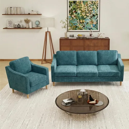 Vista 76 de Kingfun Sofá en Forma de L de 88", Sofá Seccional de Chenilla, Sofás Modernos de Mediados de Siglo con Marco de Madera Maciza para Sala de Estar