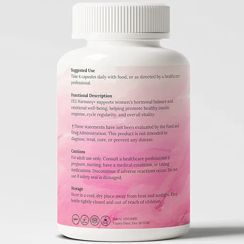 Vista 3 de FEU Harmony+ Myo & D-Chiro Inositol Suplemento para mujeres – 2000 mg de mio-inositol + 50 mg de D-Chiro inositol (proporción 40:1) con metilfolato