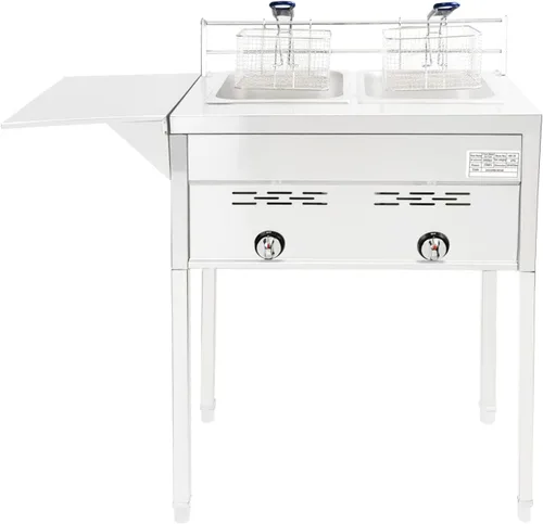 Vista 2 de Freidora comercial de dos tanques, cocina de propano con dos cestas de acero inoxidable y aceite de acero para freír al aire libre