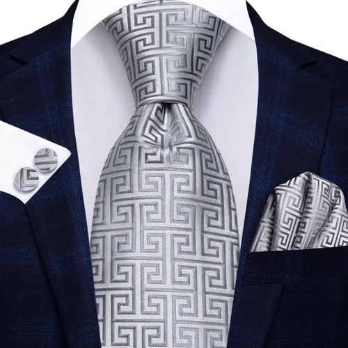 Vista 182 de Hi-Tie Corbata clásica de cachemira para hombre con pañuelo y gemelos a cuadros