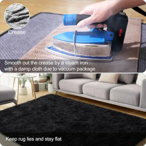 Vista 5 de qulint Alfombra negra para dormitorio, alfombra de área pequeña de 2 x 3 pies para habitación de niños, alfombra suave y mullida para sala de estar