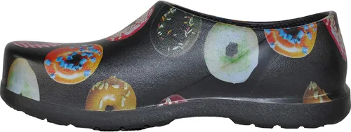 Vista 6 de VANGELO Zuecos profesionales antideslizantes para mujer, zapatos de trabajo, zapatos de enfermera, zapatos de chef, negro, blanco, lima, multicolor