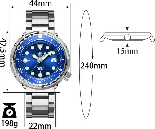 Vista 2 de ADDIESDIVE Relojes de buceo para hombre, 1.870 in, reloj de pulsera automático Nh35, impermeable, 300 M, esfera luminiscente cromada, My-H5