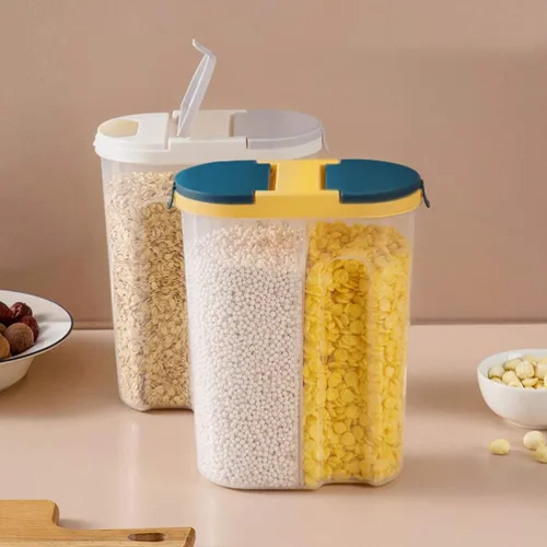 Vista 6 de Cabilock Recipientes herméticos para almacenamiento de alimentos, contenedor dispensador de cereales, 2 compartimentos, recipientes