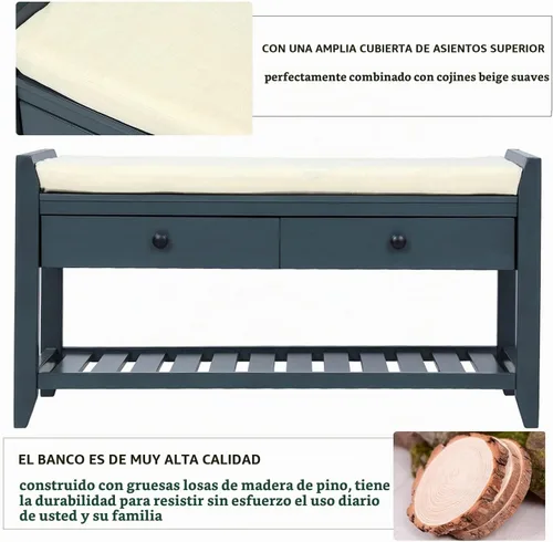 Vista 7 de Harper & Bright Designs TREXM Zapatero con asiento acolchado y cajones, banco de almacenamiento multiusos para entrada (azul marino)