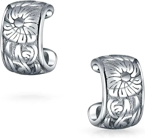Vista 2 de Aretes con clip de hojas de girasol celestial, banda para cartílago, aretes para mujeres, adolescentes, no perforadas, de plata de ley 925 oxidada