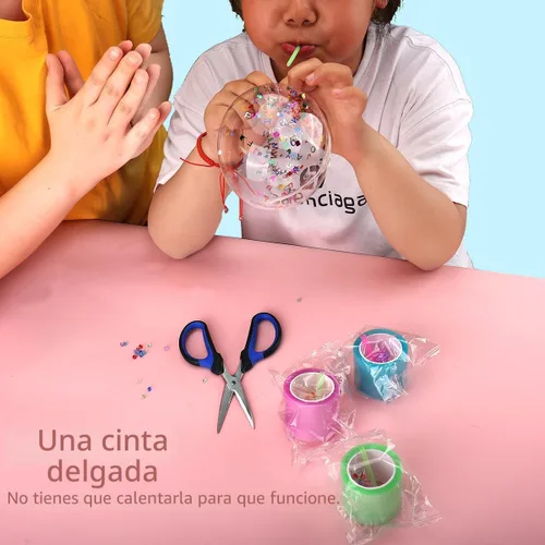 Vista 4 de Cinta Nano para Kit de Burbujas - 6 piezas de Cinta Elástica Colorida de Doble Cara para Decoración con Globos y Manualidades