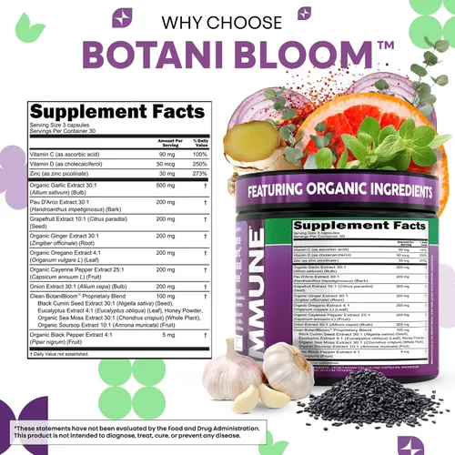 Vista 5 de Clean Nutra Aceite de Ajo y Jengibre de Orégano Pimienta Cayena Pomelo Guanábana Comino Negro Musgo Marino Pimienta Negra Vitamina C y Zinc VIT C