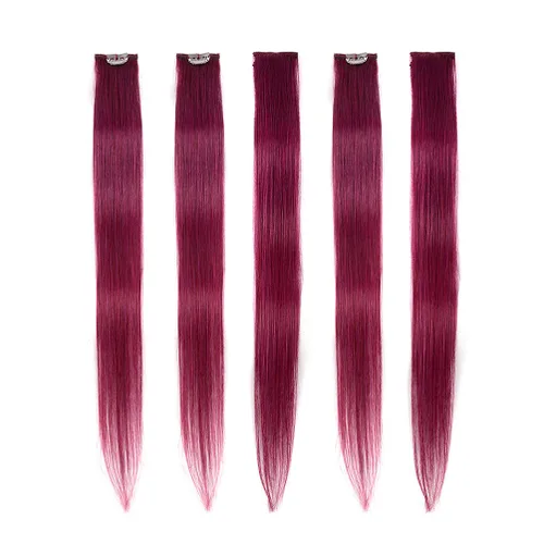 Vista 13 de Winsky Extensiones de cabello morado con clip – 100% cabello humano real de color para niñas, piezas de cabello de Halloween, 5 piezas/juego