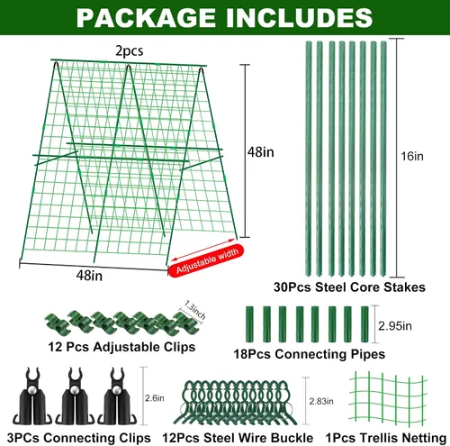 Vista 2 de Paquete de 2 enrejados plegables de pepino de 48 x 48 pulgadas para cama elevada, enrejado de jardín con marco en A para plantas trepadoras al aire