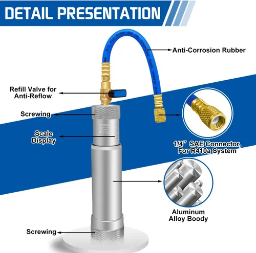 Vista 4 de Kit de Inyector de Aceite y Tinte de AC Boltigen, Herramientas de Inyección de Aceite y Tinte de A/C con Acoplados Rápidos Ajustables R134a R1234YF