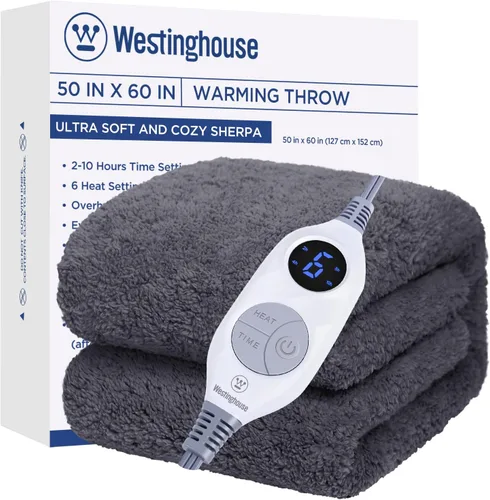 Vista 13 de Westinghouse Manta Eléctrica Tamaño Throw, Manta Térmica de Felpa Sherpa Suave con 6 Niveles de Calefacción y 2-10 Horas de Apagado Automático, Azul