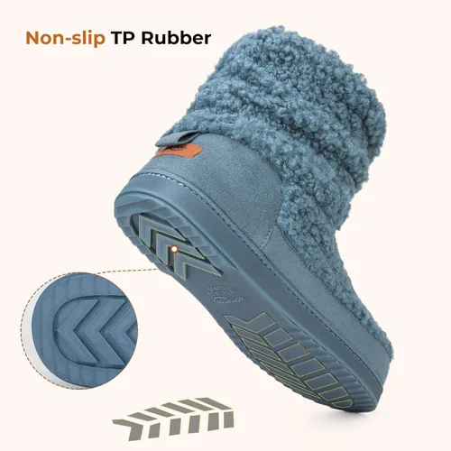 Vista 5 de HomeTop Pantuflas para botas de mujer con espuma viscoelástica cálida, para interiores y exteriores, con suela de goma