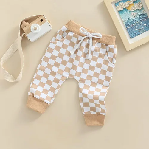Vista 4 de Pantalones deportivos de algodón con estampado a cuadros para bebés y niñas pequeños