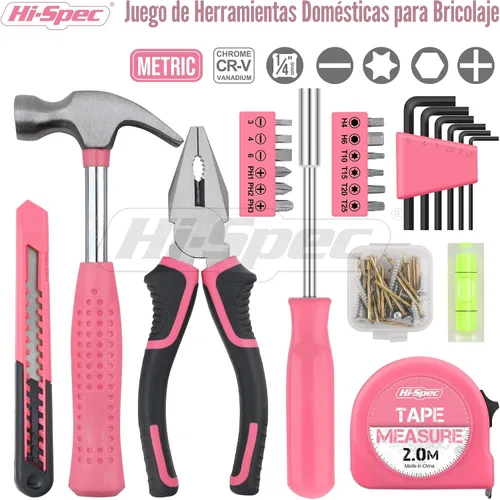 Vista 2 de Juego de herramientas Hi-Spec de 25 piezas, rosa, para el hogar, kit de bricolaje para mujeres. Juego de herramientas pequeñas y mini, básicas