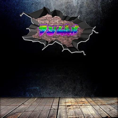 Vista 4 de Calcomanía de pared con nombre personalizado, graffiti 3D Arte personalizado vinilo decorativo adhesivo Removible Despegar y pegar Borde