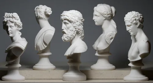 Vista 3 de greekartshop Conjunto 5 Busto Cabeza Dios Zeus Artemisa Afrodita Hermes Apolo Estatua Griega Romana Blanco