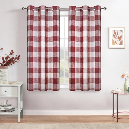Vista 10 de Cortinas cortas de cuadros de búfalo en blanco y negro, de 63 pulgadas de largo, con paneles para ventana, estilo granja, para sala de estar