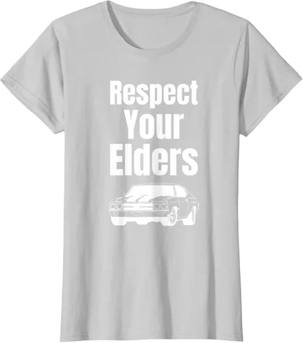 Vista 17 de Divertido regalo de auto para chicos – Respect Your Elders Classic Muscle Car Camiseta, Negro, S
