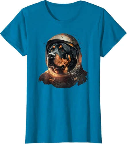 Vista 103 de Divertida camiseta Rottweiler con diseño de astronauta rottweiler en galaxia espacial, Negro