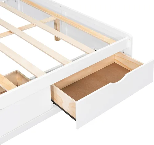 Vista 9 de KLMM Sofá cama de madera de tamaño completo con escritorio, estantes y Blanco/L