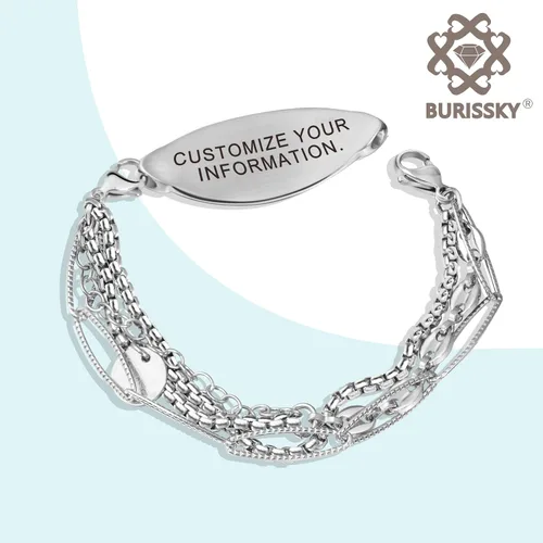 Vista 3 de Pulseras de alerta médica elegantes personalizadas para mujer con grabado gratis, pulsera de identificación de emergencia personalizada