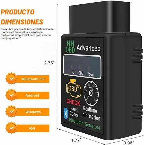 Vista 2 de Escáner Bluetooth OBD2 para automóvil, herramienta de escaneo OBDII inalámbrico, lector de código de diagnóstico de motor automático, probador 1pcs
