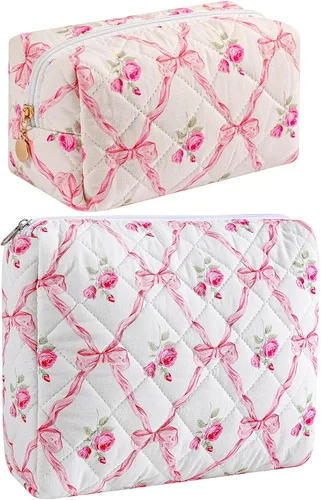 Vista 35 de Bolsa de maquillaje de viaje para mujeres y niñas, bolsa de maquillaje con cremallera, flores florales, organizador de maquillaje, bolsa de tela