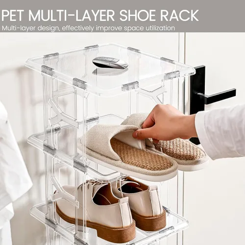 Vista 5 de KALYLOC Almacenamiento de zapatos para armario, organizador vertical de zapatos de plástico, estantes pequeños para zapatos de pie para entrada