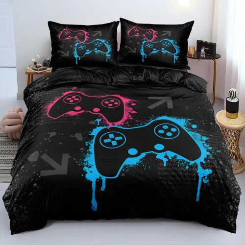 Vista 23 de Juego de funda de edredón de tamaño individual con estampado 3D de Gamepad azul para niños, fundas de edredón y fundas de almohada para dormitorio