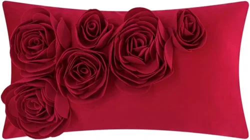 Vista 15 de JWH Funda de almohada decorativa de flores 3D, hecha a mano, funda de almohada floral de terciopelo suave, cojín lumbar para cama, sala de estar