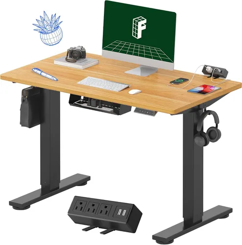Vista 64 de FLEXISPOT EN2 Escritorio de pie de una pieza completa con regleta de alimentación de abrazadera, escritorio eléctrico de altura ajustable de 40 x 24