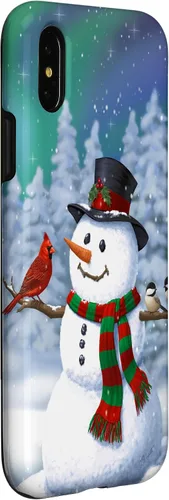 Vista 7 de Funda para iPhone 17 con diseño de muñeco de nieve y pájaros en invierno
