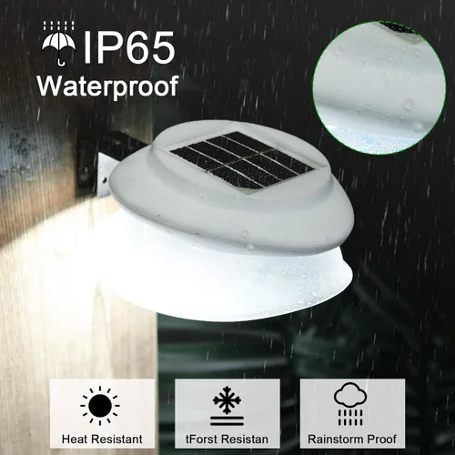 Vista 4 de Yinder 12 luces solares de canalón al aire libre, 9 LED, impermeable, iluminación solar, lámparas de valla de cubierta, lámparas blancas para Blanco