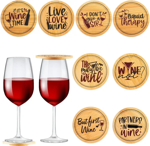 Vista 8 de Tessco para ti 16 piezas de cubiertas para copas de vino divertidas de madera para bebidas de charcutería para mantener fuera a los insectos