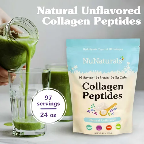 Vista 2 de Nunaturals Péptidos de colágeno en polvo, tipo I y III, 24 oz