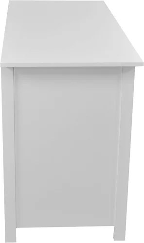 Vista 10 de Techni Mobili Escritorio blanco con cajones: escritorio de oficina pequeño con 3 cajones de gabinete, estante abierto y paneles de madera laminada