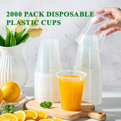 Vista 3 de Vplus 2000 Pack Vasos de Plástico Transparente de 12 onzas, Vasos Desechables de 12 onzas para Agua Fría, Vasos de Fiesta, Vasos de Plástico