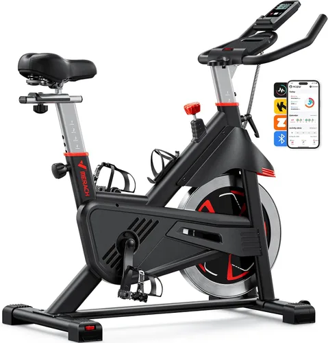 Vista 7 de Merach Exercise Bike for Home Gym, Low Noise Stationary Bike with Brake Pad, Indoor Workout Bike with Self-Developed App, Tablet Mount and Fitness