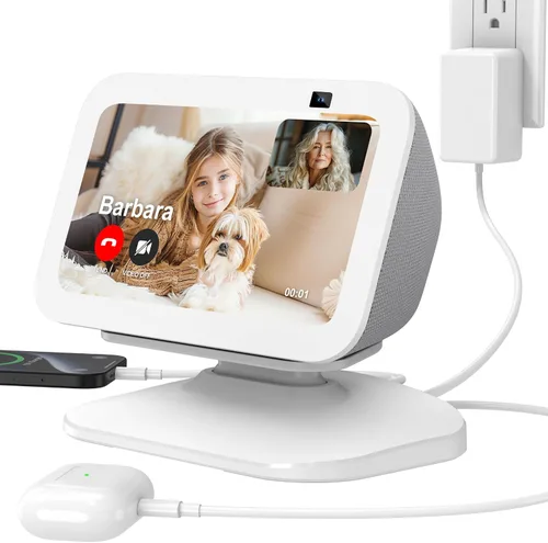 Vista 7 de PlusAcc Soporte para Show 5 (3ª generación) - Soporte de mesa ajustable con 2 puertos de carga (USB-C y USB-A), base magnética inclinable