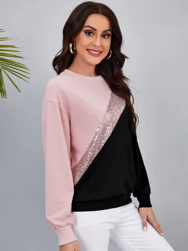 Vista 4 de SHENHE Sudadera casual de manga larga con cuello redondo y bloques de color para mujer