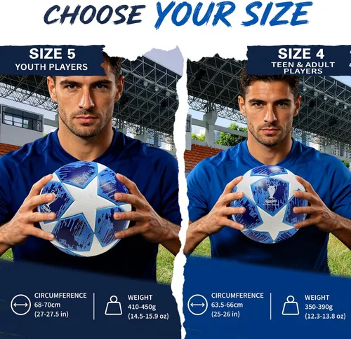 Vista 2 de Professional Soccer Ball Size 5,4 -Thermal Bonded Waterproof PU Match-Quality Training Ball with Pump