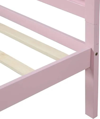 Vista 7 de Anwick Base de cama de plataforma de madera de tamaño individual para niños, base de colchón con cabecera y soporte de listones de madera para niñas