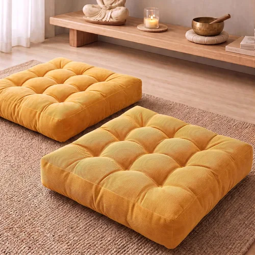 Vista 12 de Degrees of Comfort - Cojines redondos y grandes de pana y capitoné para el suelo, meditación y sala tatami, para adultos, gris, 22 pulgadas Redondo