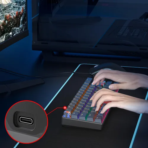 Vista 7 de Teclado mecánico 60% para juegos con interruptor rojo lineal, 60% con cable, ultra compacto, mini teclado arcoíris con teclas PBT para Ps4Ps5Xbox